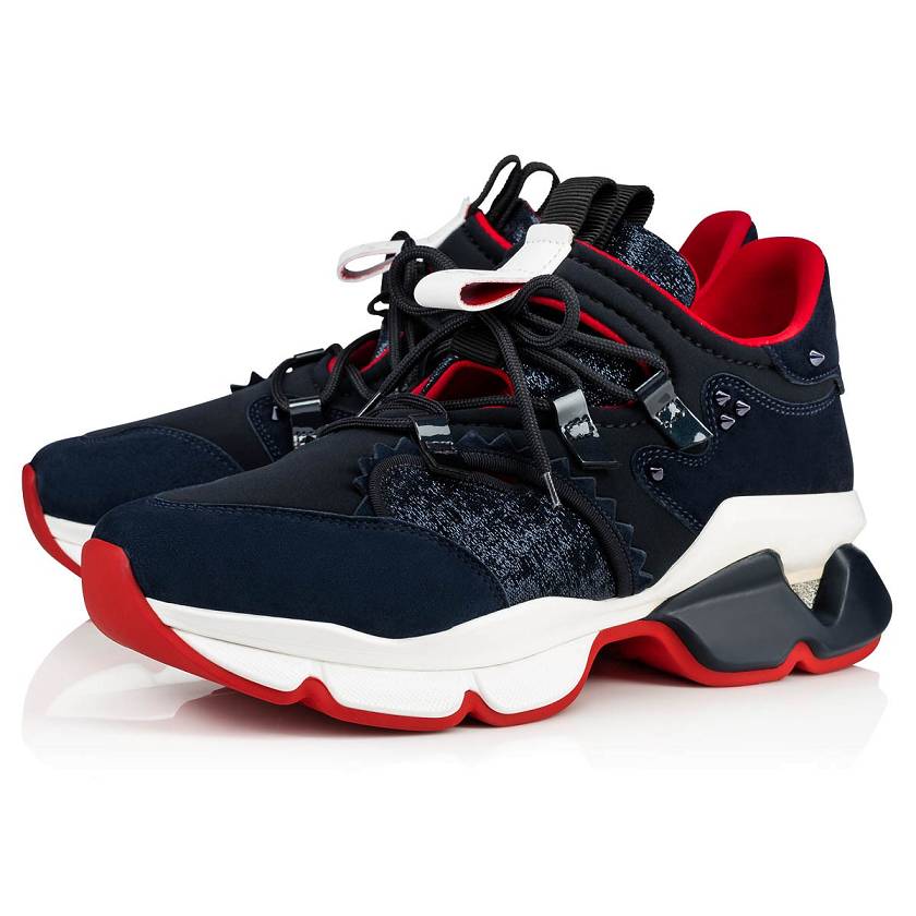 Men's Christian Louboutin Red-Runner Neoprene Low Top Sneakers - Version Marine [0863-751]